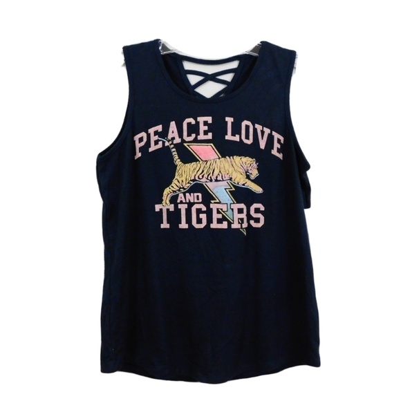 Ten Sixty Sherman Girls 'Peace, Love and Tigers' Black Short Sleeve Top XL - Picture 1 of 5